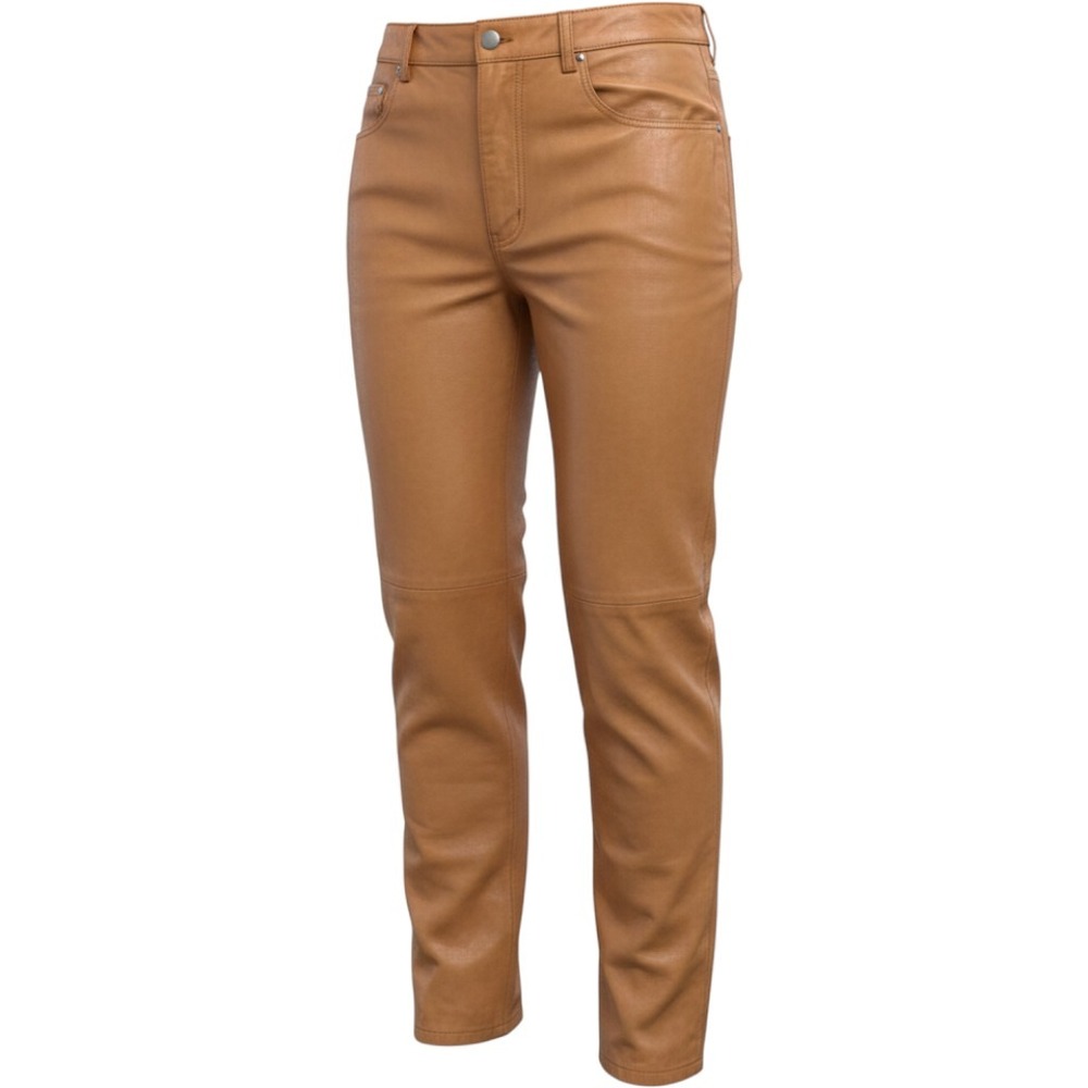 Metrostyle Women Tan Camel 100% Leather Straight Leg Pants Size 8 High Rise